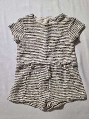 Zara Kids Beige Stripe Boucle Knit Romper - 9-12 Months